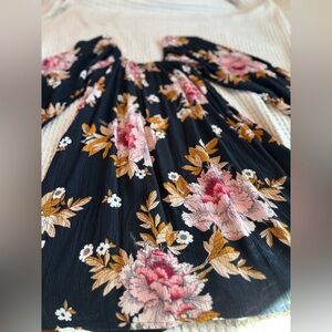 Billabong S, Women’s Open Long Sleeve, Pink Orange White Peony Tunic Botanical